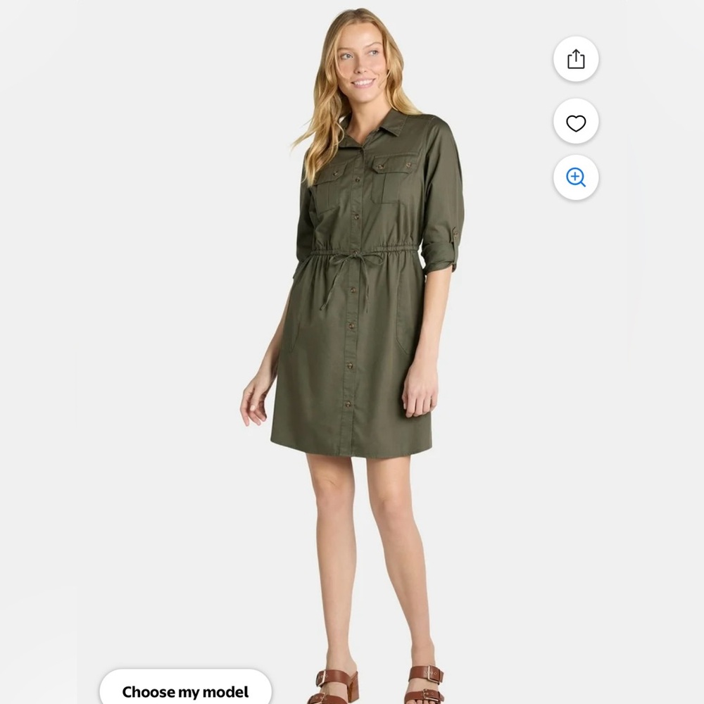 Olive Green Button-Up Shirtdress